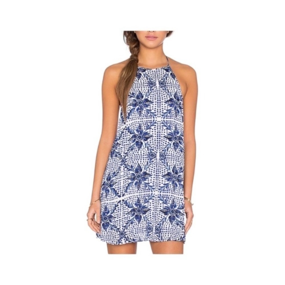 Show Me Your Mumu Katy Blue Floral Halter Mini Dress
